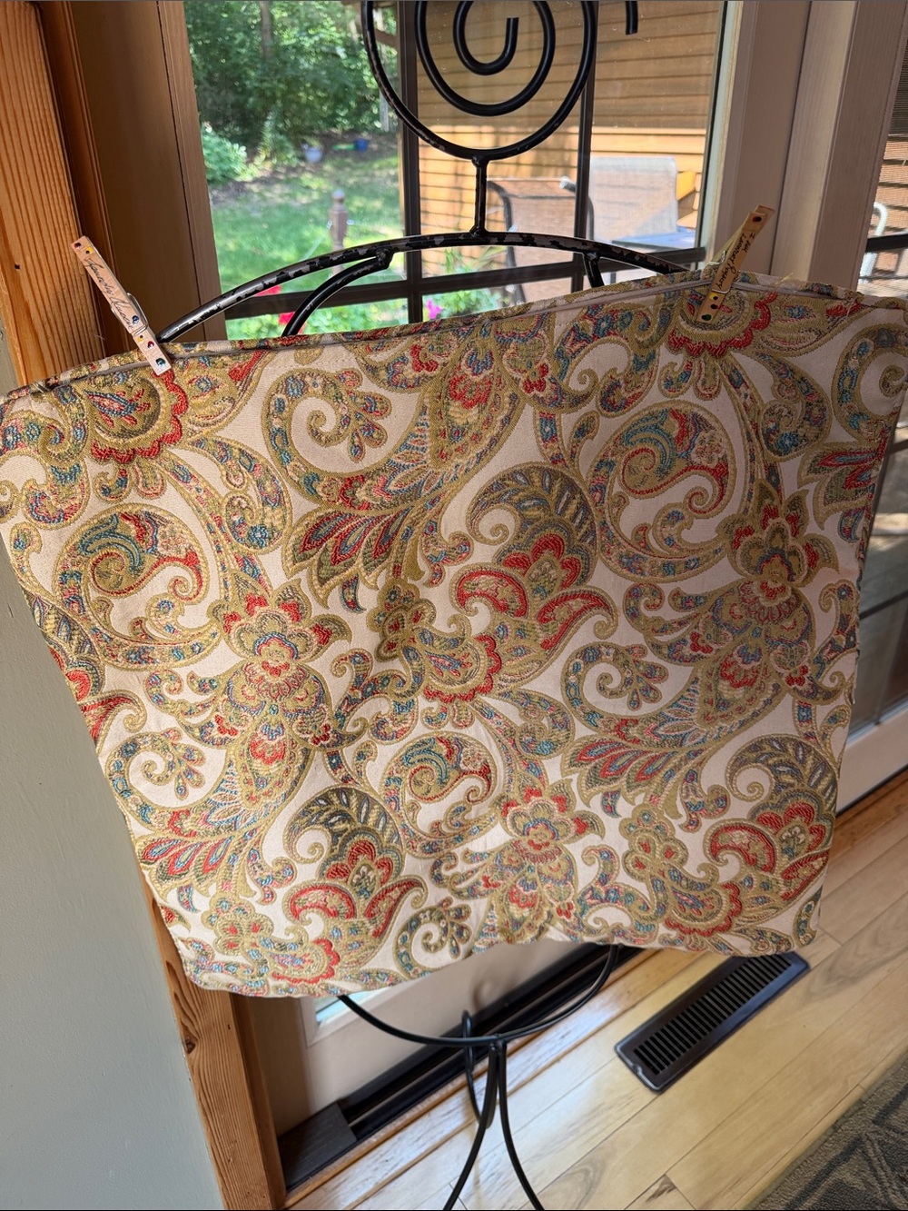 Paisley Print Fabric Pillow Cover Sham - Cream Base w Red, Green & Gold Paisley